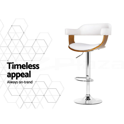 A single Jono adjustable white pu leather bar stool with marketing text 'Timeless appeal Always on-trend' on the left.
