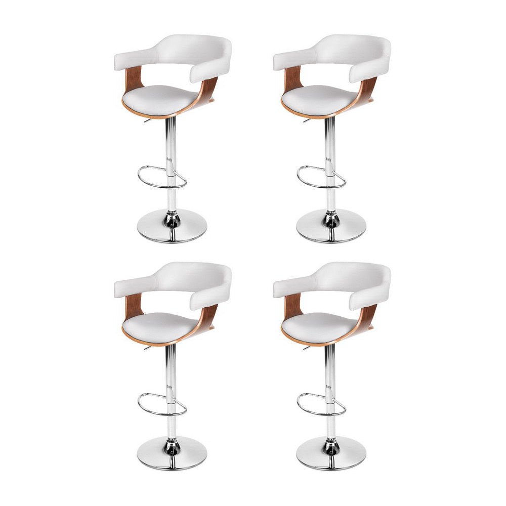 Set of 4 Jono PU Leather Adjustable Bar Stools in White with Timber Features and Chrome Bases