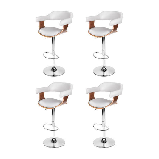 Set of 4 Jono PU Leather Adjustable Bar Stools in White with Timber Features and Chrome Bases