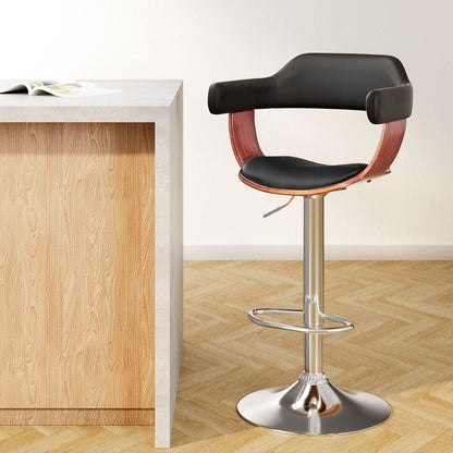 Jono Leather Timber Adjustable Bar Stool Chrome Black - Barstool Express
