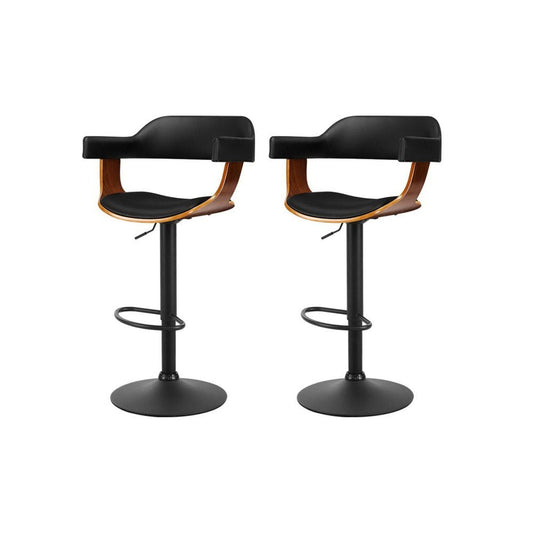 Jono Leather Timber Adjustable Bar Stools Black (Set of 2) - Barstool Express