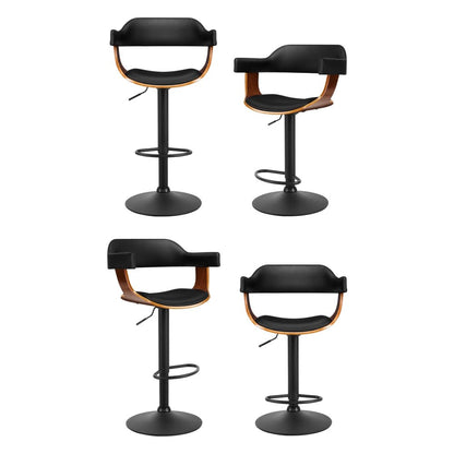 Jono Leather Timber Adjustable Bar Stools Black (Set of 4) - Barstool Express