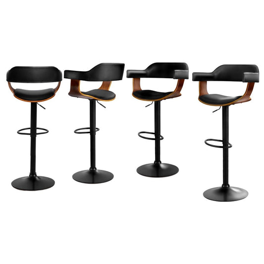 Jono Leather Timber Adjustable Bar Stools Black (Set of 4) - Barstool Express