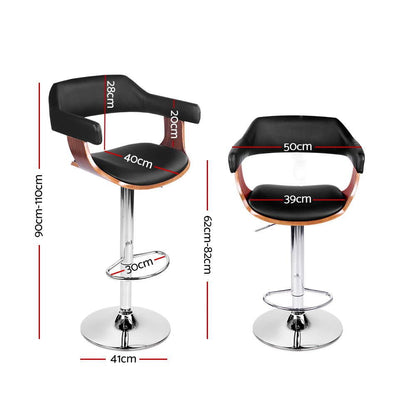 Jono Leather Timber Adjustable Bar Stools Chrome Black (Set of 2) - Barstool Express