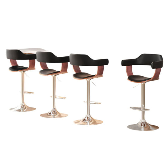 Jono Leather Timber Adjustable Bar Stools Chrome Black (Set of 4) - Barstool Express