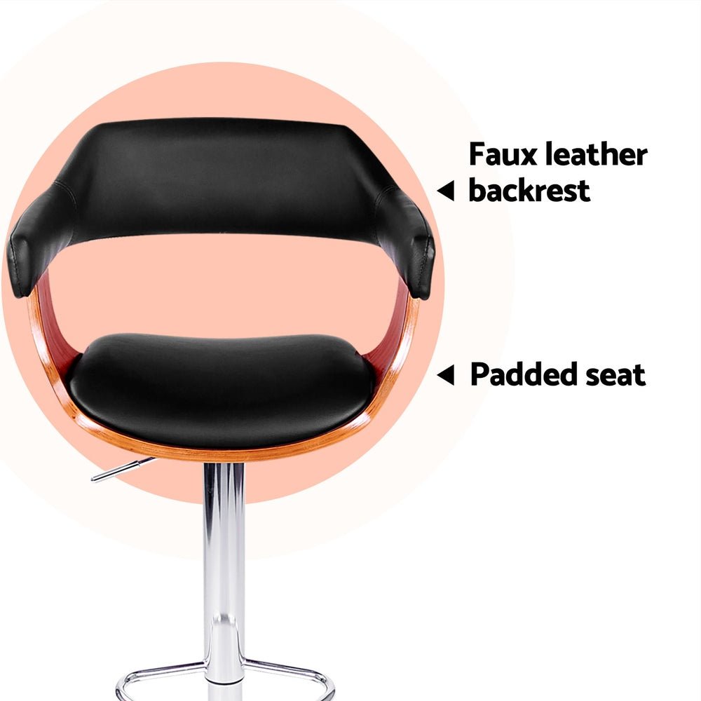 Jono Leather Timber Adjustable Bar Stools Chrome Black (Set of 4) - Barstool Express