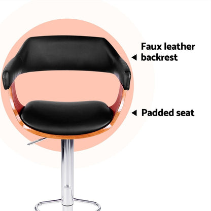 Jono Leather Timber Adjustable Bar Stools Chrome Black (Set of 4) - Barstool Express