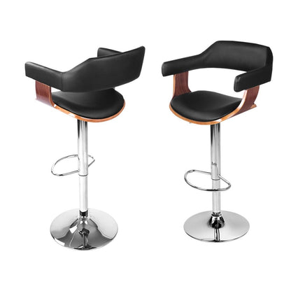 Jono Leather Timber Adjustable Bar Stools Chrome Black (Set of 4) - Barstool Express