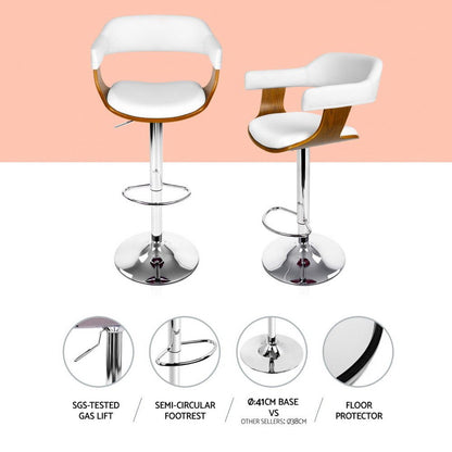 Jono Leather Timber Adjustable Bar Stools Chrome White (Set of 4) - Barstool Express