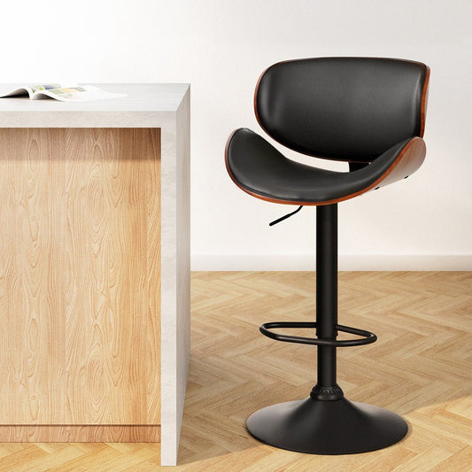 Josh Leather Timber Adjustable Bar Stool Black - Barstool Express