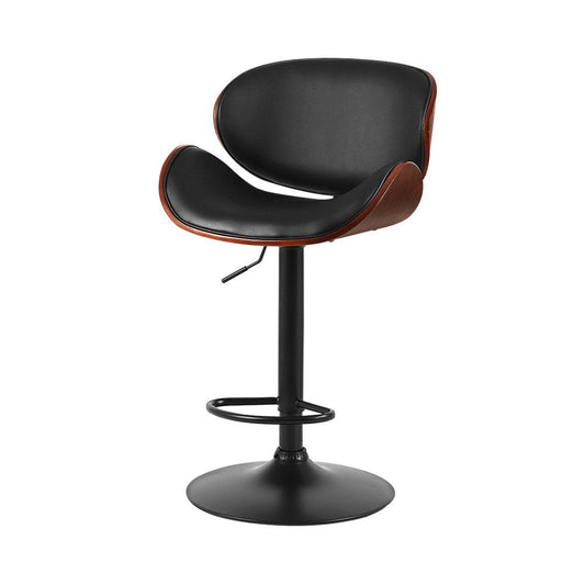 Josh Leather Timber Adjustable Bar Stool Black - Barstool Express