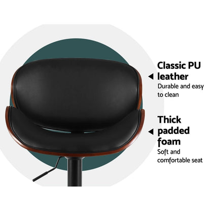 Josh Leather Timber Adjustable Bar Stools Black (Set of 2) - Barstool Express