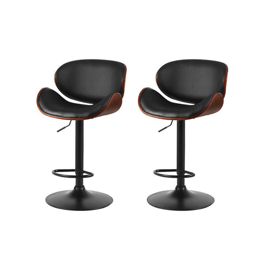 Josh Leather Timber Adjustable Bar Stools Black (Set of 2) - Barstool Express