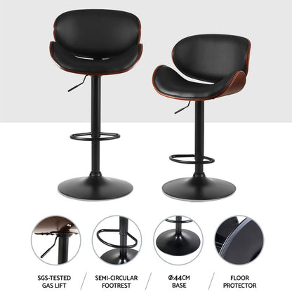 Josh Leather Timber Adjustable Bar Stools Black (Set of 4) - Barstool Express