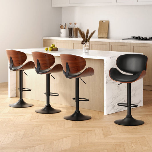 Josh Leather Timber Adjustable Bar Stools Black (Set of 4) - Barstool Express