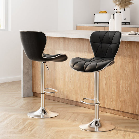 Julian Leather Padded Adjustable Bar Stools Black (Set of 2) - Barstool Express