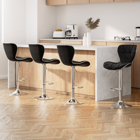 Julian Leather Padded Adjustable Bar Stools Black (Set of 4) - Barstool Express