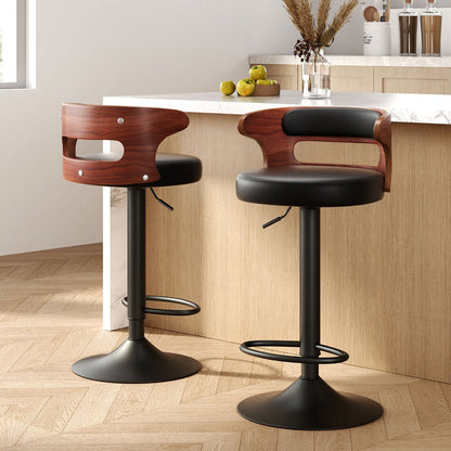 Juna Leather Padded Adjustable Bar Stools Black (Set of 2) - Barstool Express