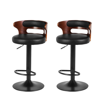 Juna Leather Padded Adjustable Bar Stools Black (Set of 2) - Barstool Express