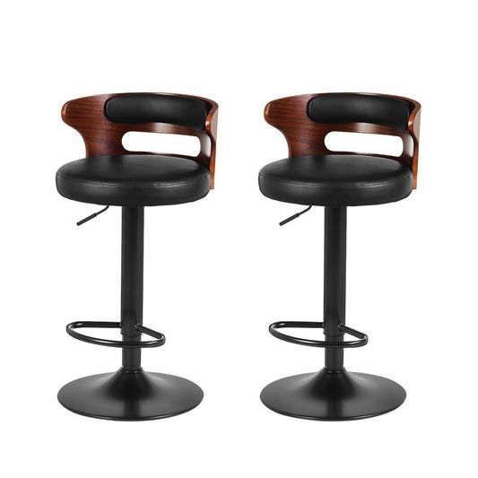 Juna Leather Padded Adjustable Bar Stools Black (Set of 2) - Barstool Express