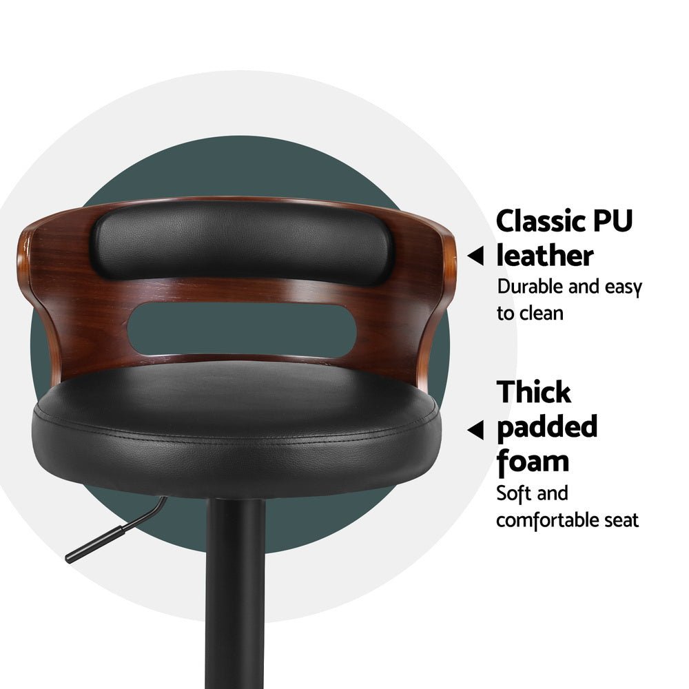 Juna Leather Padded Adjustable Bar Stools Black (Set of 4) - Barstool Express