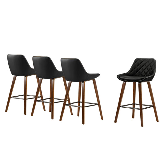 Set of 4 Kevin Leather Seat and Timber Frame Bar Stools