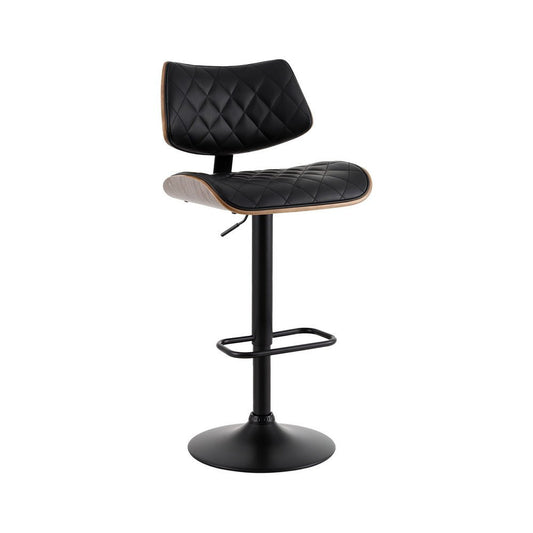 Karina Leather Adjustable Bar Stool Timber & Black - Barstool Express