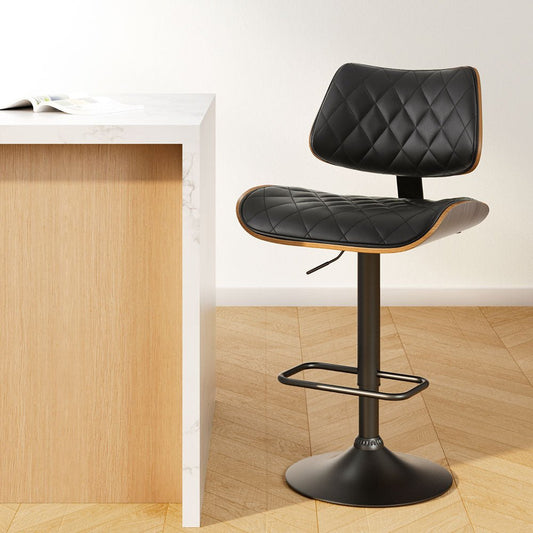 Karina Leather Adjustable Bar Stool Timber & Black - Barstool Express