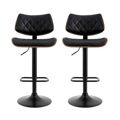 Karina Leather Adjustable Bar Stool Timber & Black (Set of 2) - Barstool Express