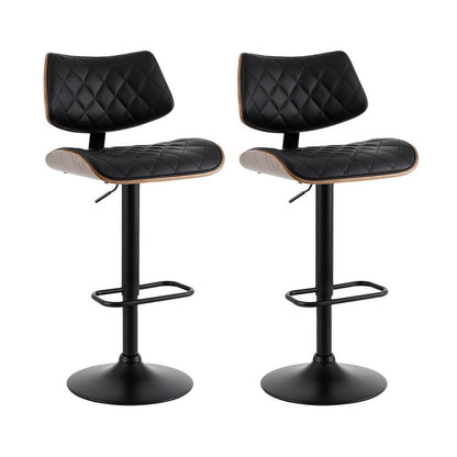 Karina Leather Adjustable Bar Stool Timber & Black (Set of 2) - Barstool Express
