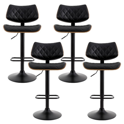 Karina Leather Adjustable Bar Stool Timber & Black (Set of 4) - Barstool Express