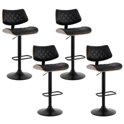 Karina Leather Adjustable Bar Stool Timber & Black (Set of 4) - Barstool Express