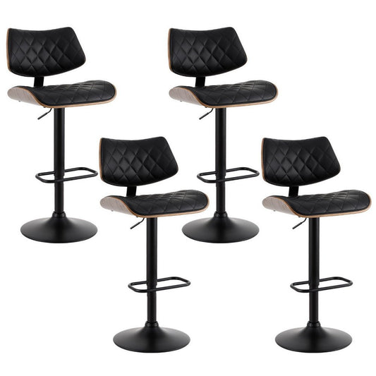 Karina Leather Adjustable Bar Stool Timber & Black (Set of 4) - Barstool Express