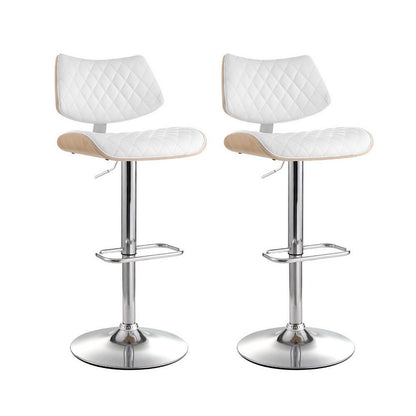 Karina Leather Adjustable Bar Stool Timber & White (Set of 2) - Barstool Express