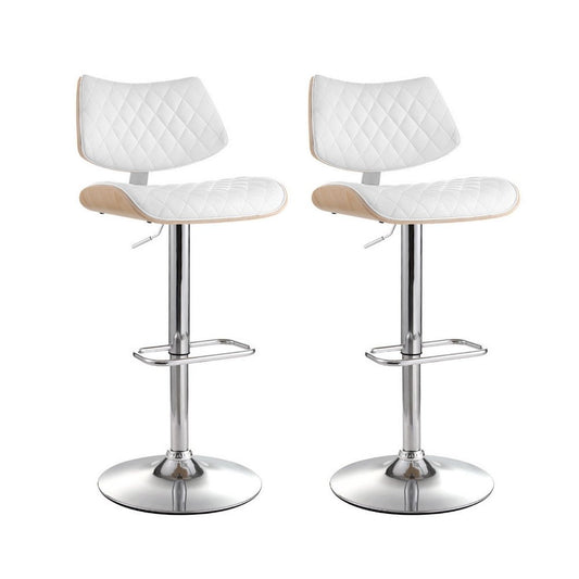Karina Leather Adjustable Bar Stool Timber & White (Set of 2) - Barstool Express