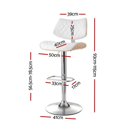 Karina Leather Adjustable Bar Stool Timber & White (Set of 4) - Barstool Express
