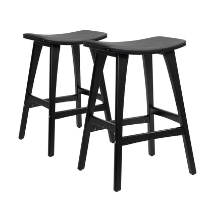 Two black bar stools on a white background