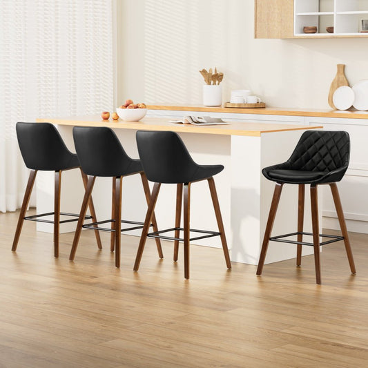 Kevin Leather Bar Stool Black (Set of 4) - Barstool Express