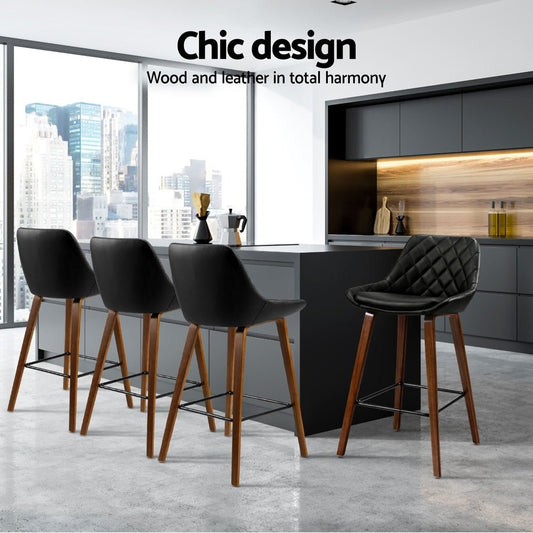 Kevin Leather Bar Stool Black (Set of 4) - Barstool Express