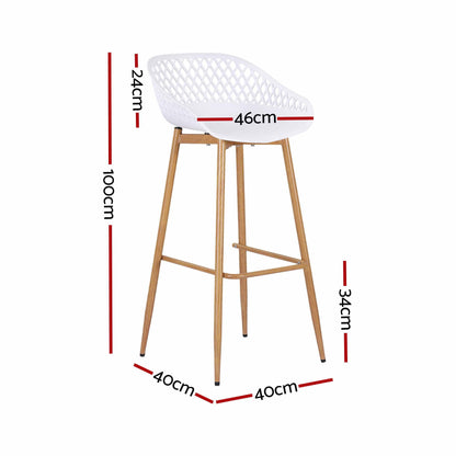 Kian white outdoor bar stool dimensions showing 100cm overall height, 46cm width and 40cm depth.