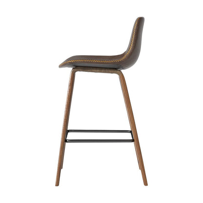 Kyle Leather Timber Bar Stools with Stitching 68cm Walnut Brown (Set of 2) - Barstool Express