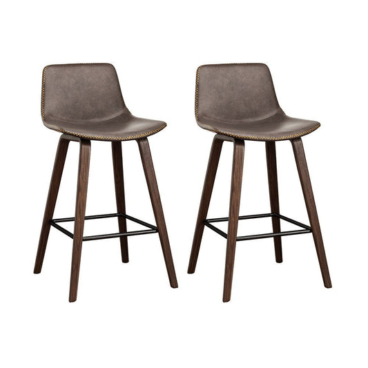 Kyle Leather Timber Bar Stools with Stitching 68cm Walnut Brown (Set of 2) - Barstool Express