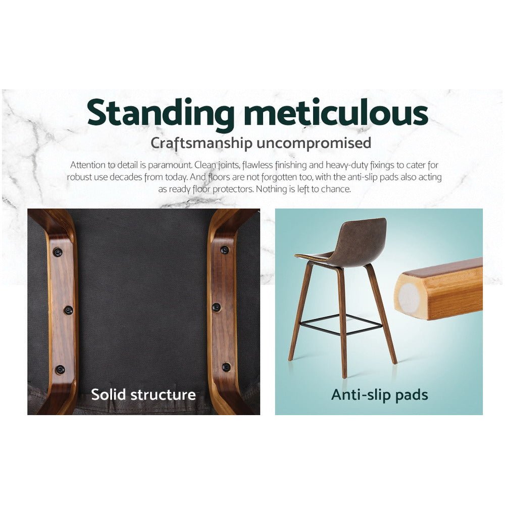 Kyle Leather Timber Bar Stools with Stitching 68cm Walnut Brown (Set of 2) - Barstool Express
