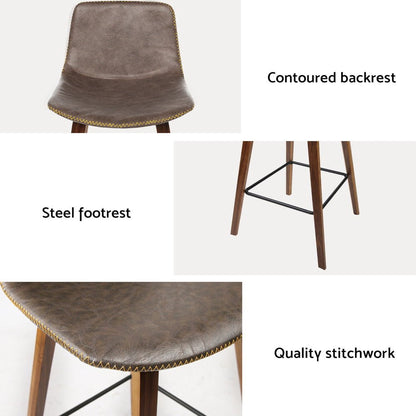 Kyle Leather Timber Bar Stools with Stitching 68cm Walnut Brown (Set of 4) - Barstool Express