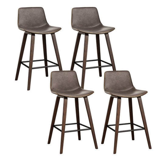 Kyle Leather Timber Bar Stools with Stitching 68cm Walnut Brown (Set of 4) - Barstool Express
