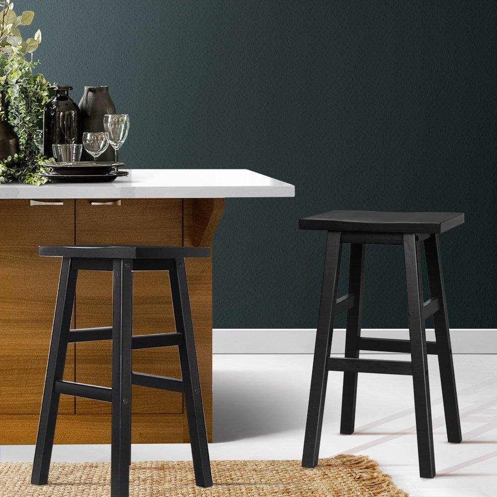Kyoto Solid Beechwood Bar Stools 66.5cm Black (Set of 2) - Barstool Express