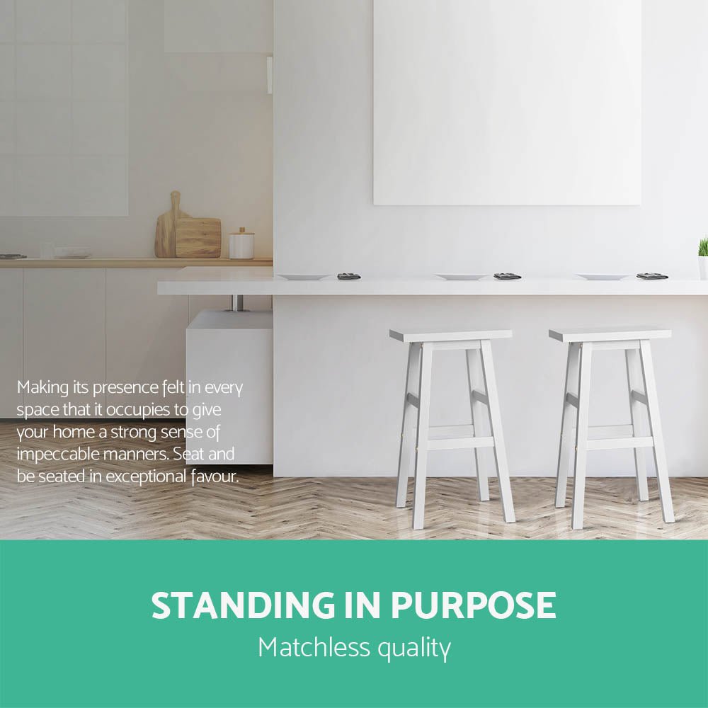 Kyoto Solid Beechwood Bar Stools 66.5cm White (Set of 2) - Barstool Express