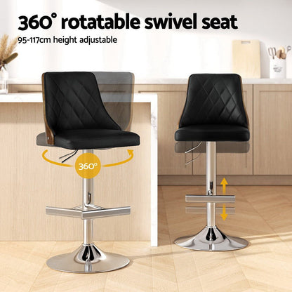 Lennox Leather Bentwood Adjustable Bar Stools Black (Set of 2) - Barstool Express