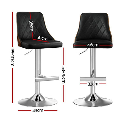 Lennox Leather Bentwood Adjustable Bar Stools Black (Set of 2) - Barstool Express