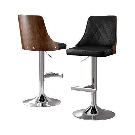 Lennox Leather Bentwood Adjustable Bar Stools Black (Set of 2) - Barstool Express